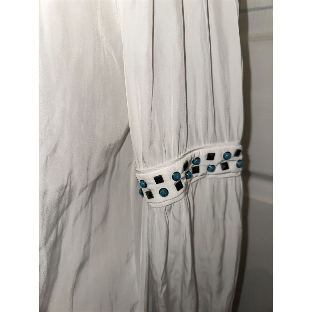Ramy Brook Wyatt Turquoise Studded Detail Top Size XS Ivory Semi Sheer - Picture 2 of 6